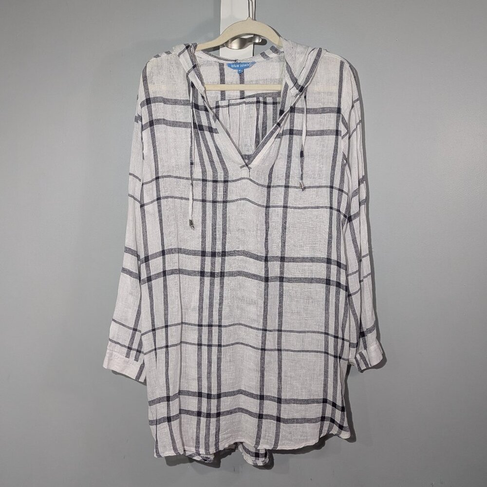 Blue Island T-shirt Hoodie Beach Cover-up White and Dark Navy XL